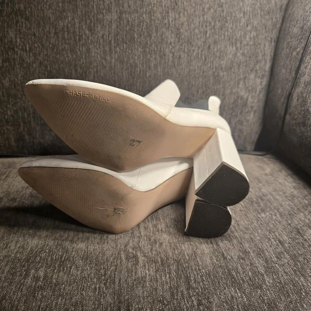 Chase + Chloe White Pointed Toe Block Heel Chelsea Ankle Boots Womens 8.5 DEBI-1